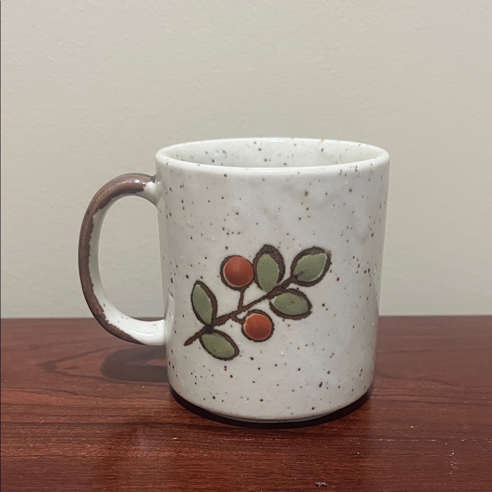 Otagiri Stoneware Mug with Orange and Black Botanical Design